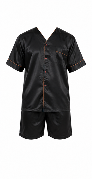 Men's Short Sleeve Silky Satin Pajama Set with Shorts 2 Piece PJ Loungewear
