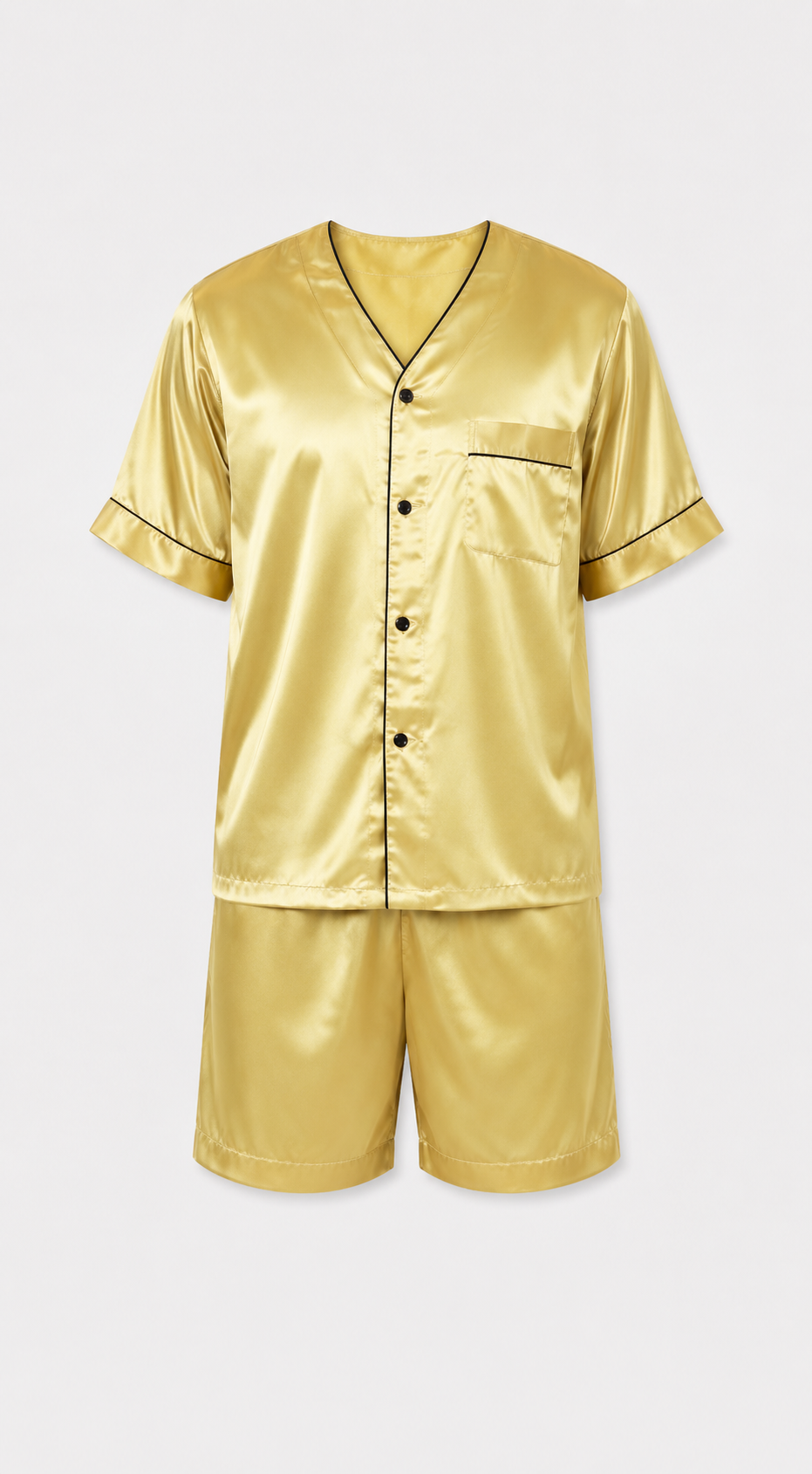 Men's Short Sleeve Silky Satin Pajama Set with Shorts 2 Piece PJ Loungewear