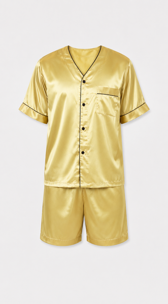 Men's Short Sleeve Silky Satin Pajama Set with Shorts 2 Piece PJ Loungewear