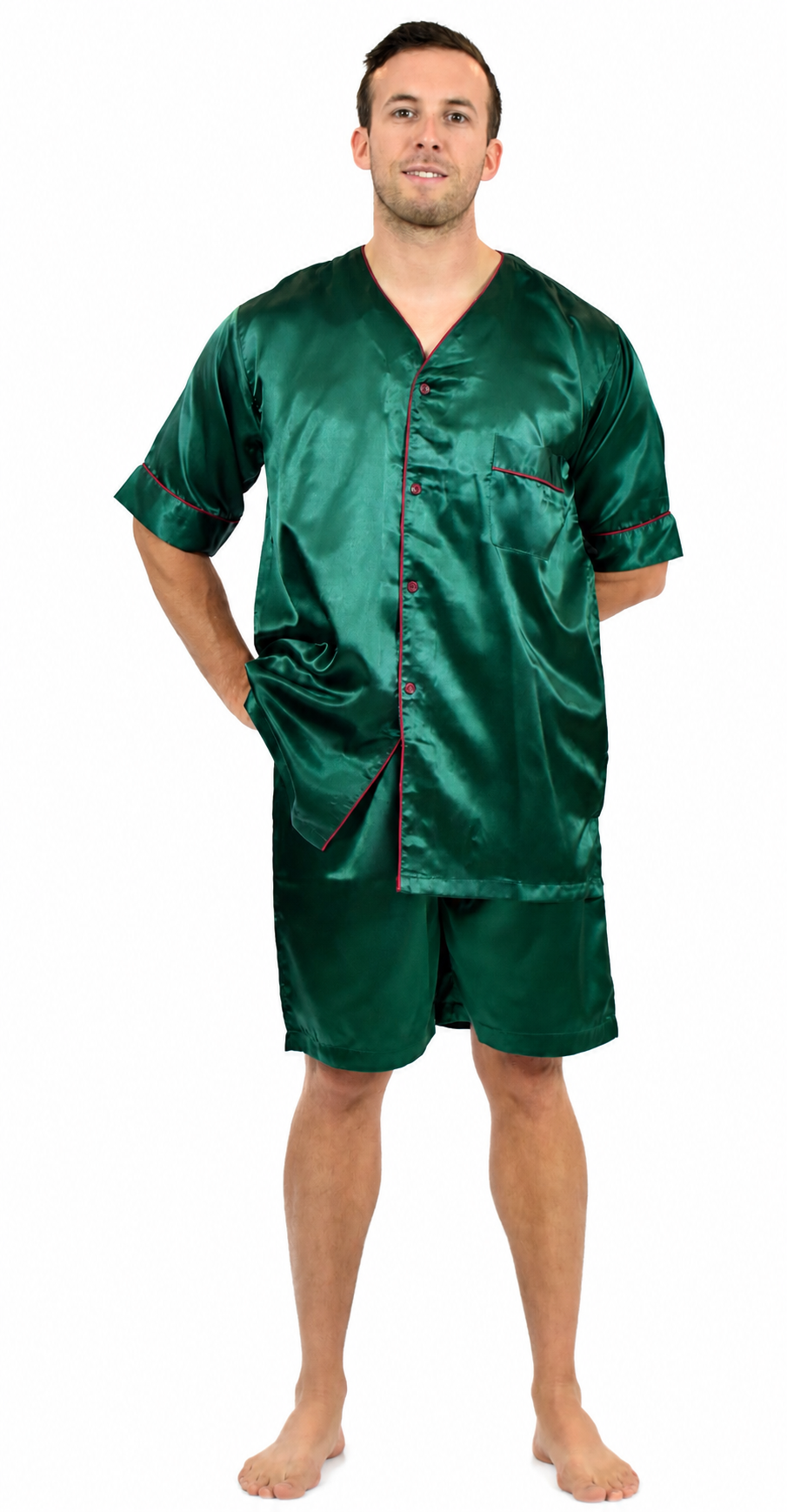 Men's Short Sleeve Silky Satin Pajama Set with Shorts 2 Piece PJ Loungewear