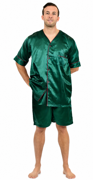 Men's Short Sleeve Silky Satin Pajama Set with Shorts 2 Piece PJ Loungewear