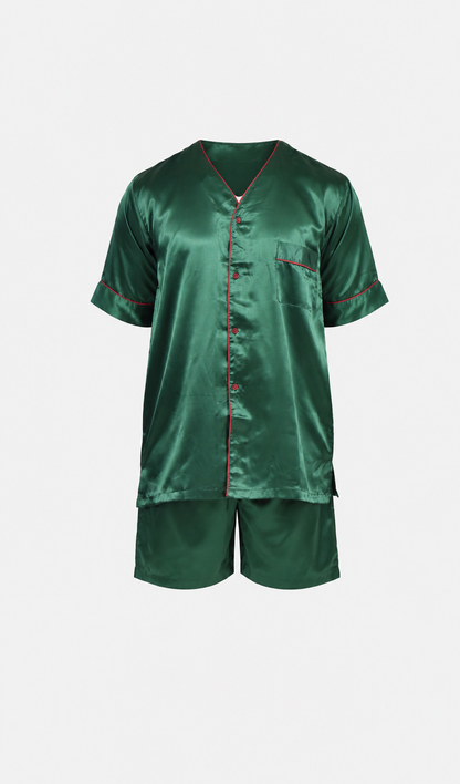 Men's Short Sleeve Silky Satin Pajama Set with Shorts 2 Piece PJ Loungewear