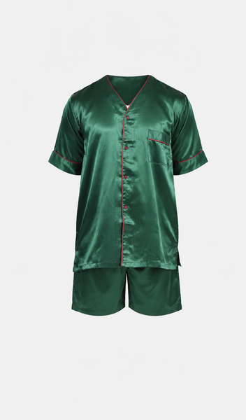 Men's Short Sleeve Silky Satin Pajama Set with Shorts 2 Piece PJ Loungewear
