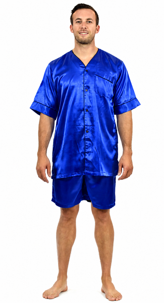 Men's Short Sleeve Silky Satin Pajama Set with Shorts 2 Piece PJ Loungewear