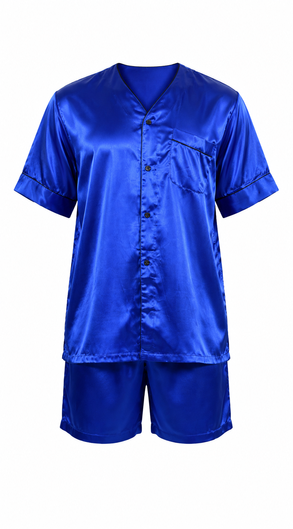 Men's Short Sleeve Silky Satin Pajama Set with Shorts 2 Piece PJ Loungewear