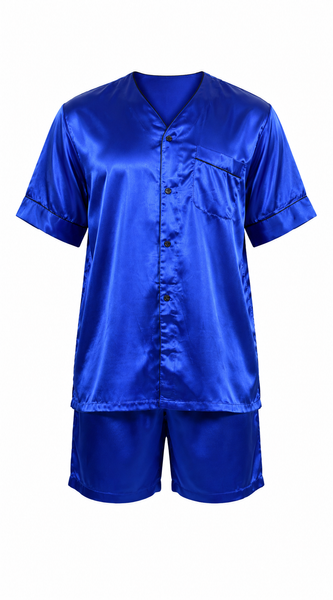 Men's Short Sleeve Silky Satin Pajama Set with Shorts 2 Piece PJ Loungewear