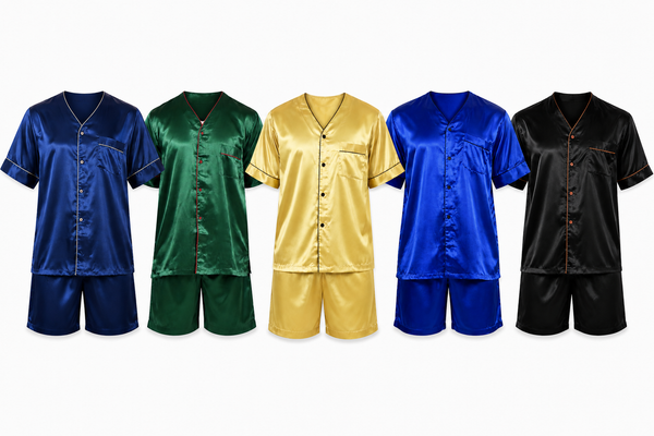 Men's Short Sleeve Silky Satin Pajama Set with Shorts 2 Piece PJ Loungewear