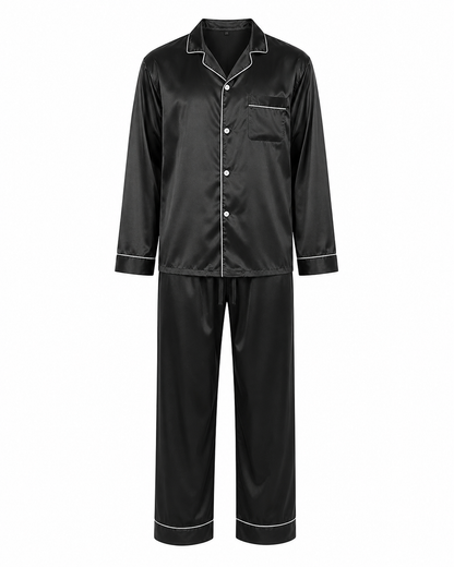 Men's Satin Pajama Set Full Sleeves Silky Loungewear 2 Piece Pjs Classic Button-Down Sleepwear