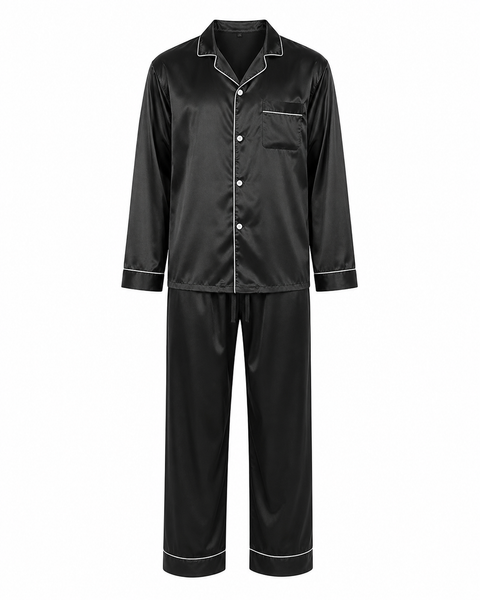 Men's Satin Pajama Set Full Sleeves Silky Loungewear 2 Piece Pjs Classic Button-Down Sleepwear