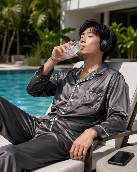 Men's Satin Pajama Set Full Sleeves Silky Loungewear 2 Piece Pjs Classic Button-Down Sleepwear