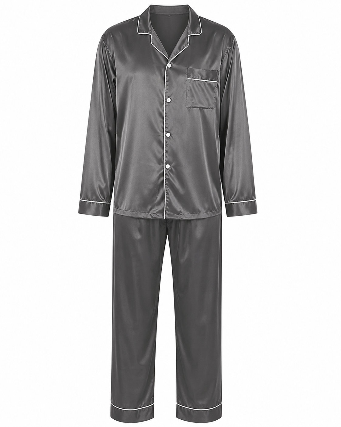 Men's Satin Pajama Set Full Sleeves Silky Loungewear 2 Piece Pjs Classic Button-Down Sleepwear