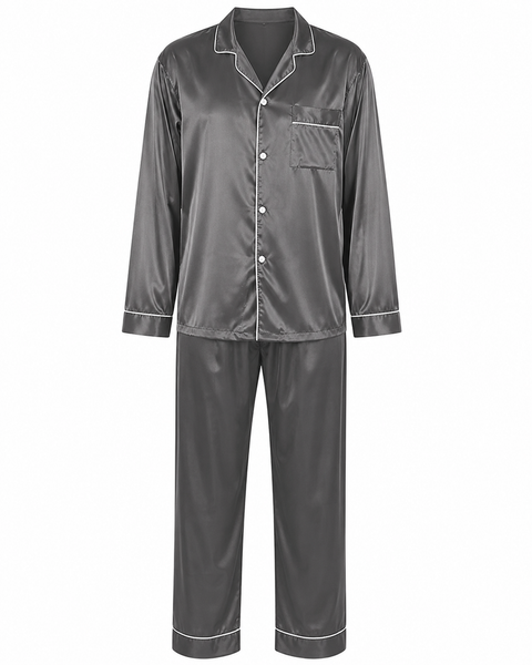 Men's Satin Pajama Set Full Sleeves Silky Loungewear 2 Piece Pjs Classic Button-Down Sleepwear