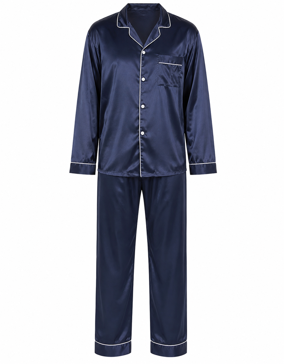 Men's Satin Pajama Set Full Sleeves Silky Loungewear 2 Piece Pjs Classic Button-Down Sleepwear