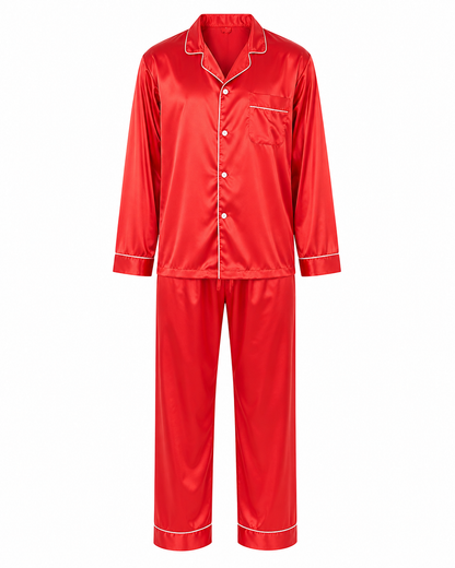 Men's Satin Pajama Set Full Sleeves Silky Loungewear 2 Piece Pjs Classic Button-Down Sleepwear