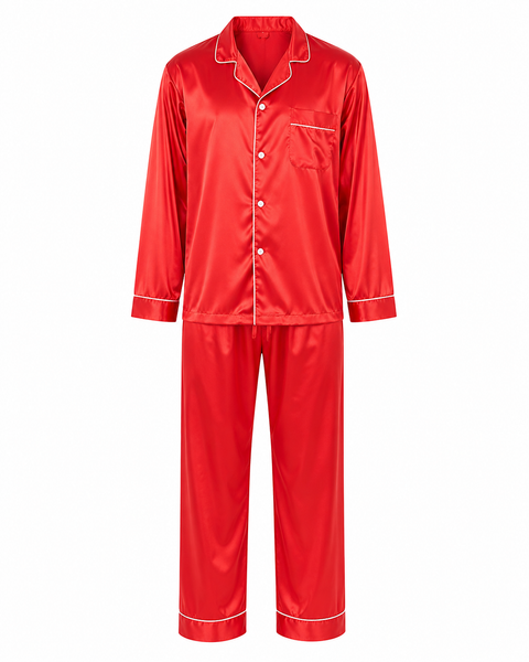 Men's Satin Pajama Set Full Sleeves Silky Loungewear 2 Piece Pjs Classic Button-Down Sleepwear