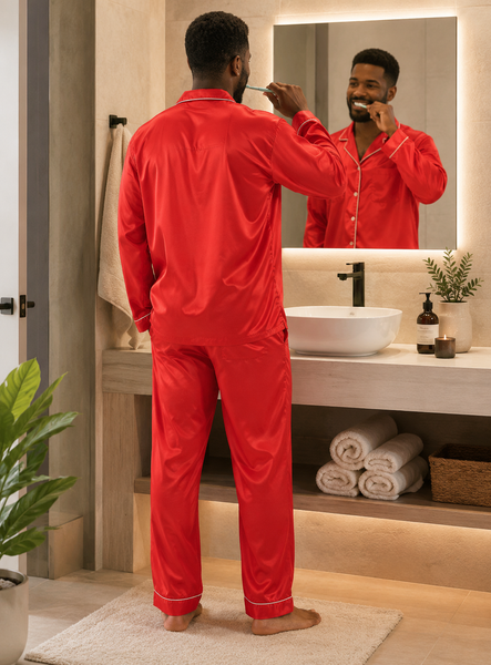 Men's Satin Pajama Set Full Sleeves Silky Loungewear 2 Piece Pjs Classic Button-Down Sleepwear