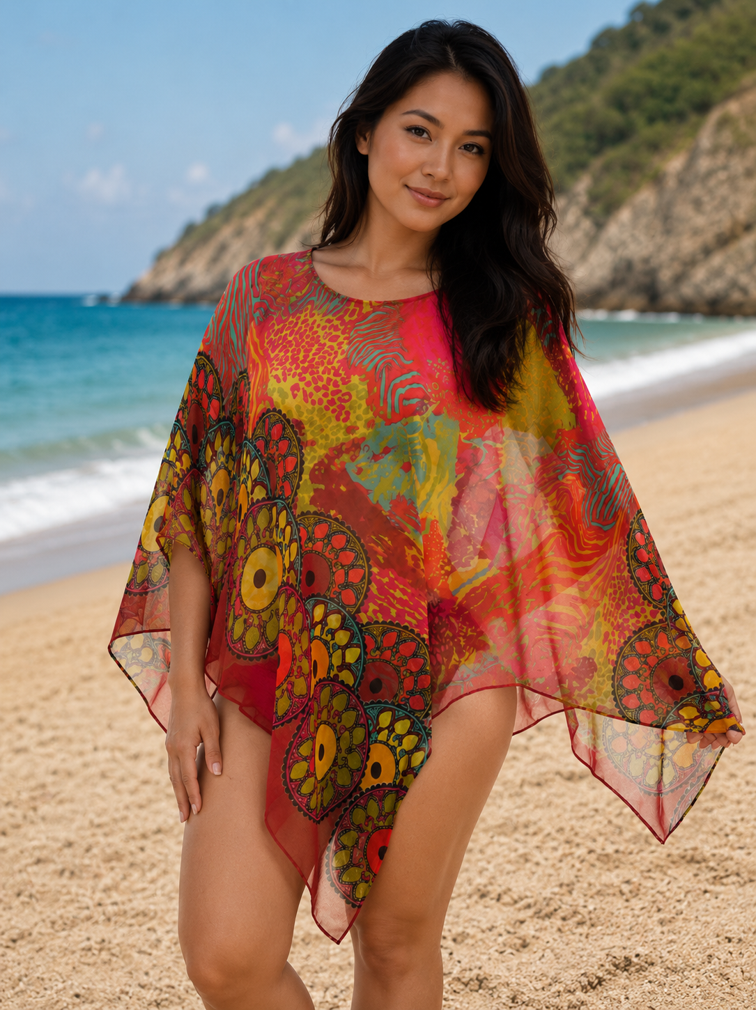 Chiffon Poncho Shawls Capelets for women Chiffon Wraps and Evening Beach Cover Up