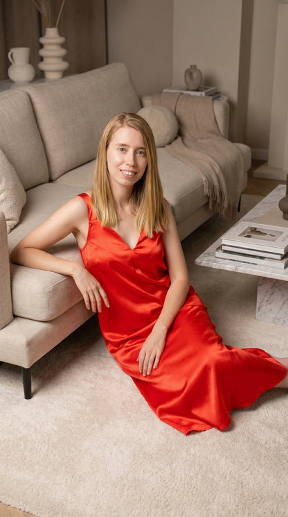Up2date Fashion Silky Nightgown for Women Long Satin Slip Dress Nightdress Silky Vneck Wide Strap Chemise Soft Nightwear