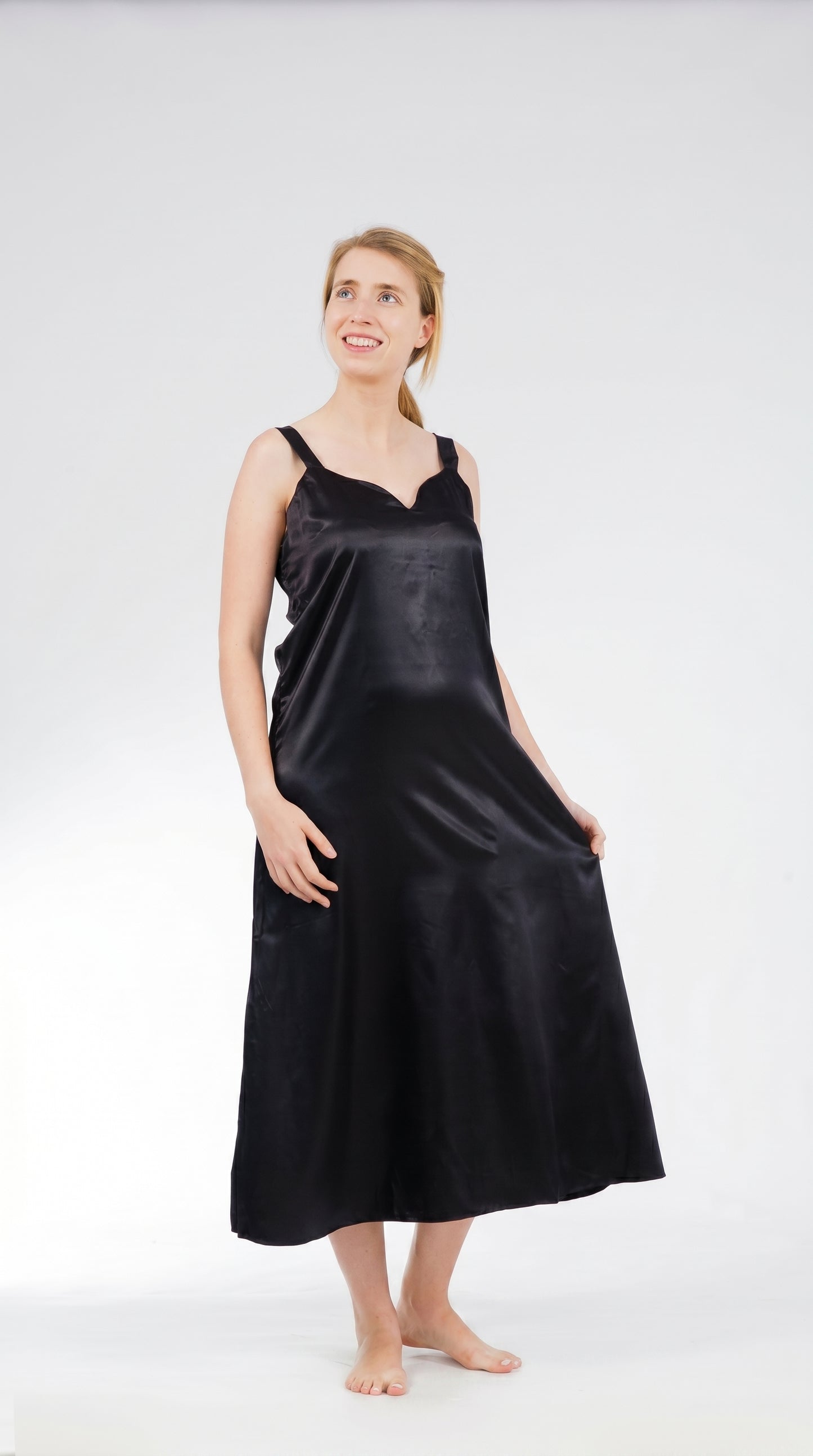 Up2date Fashion Silky Nightgown for Women Long Satin Slip Dress Nightdress Silky Vneck Wide Strap Chemise Soft Nightwear