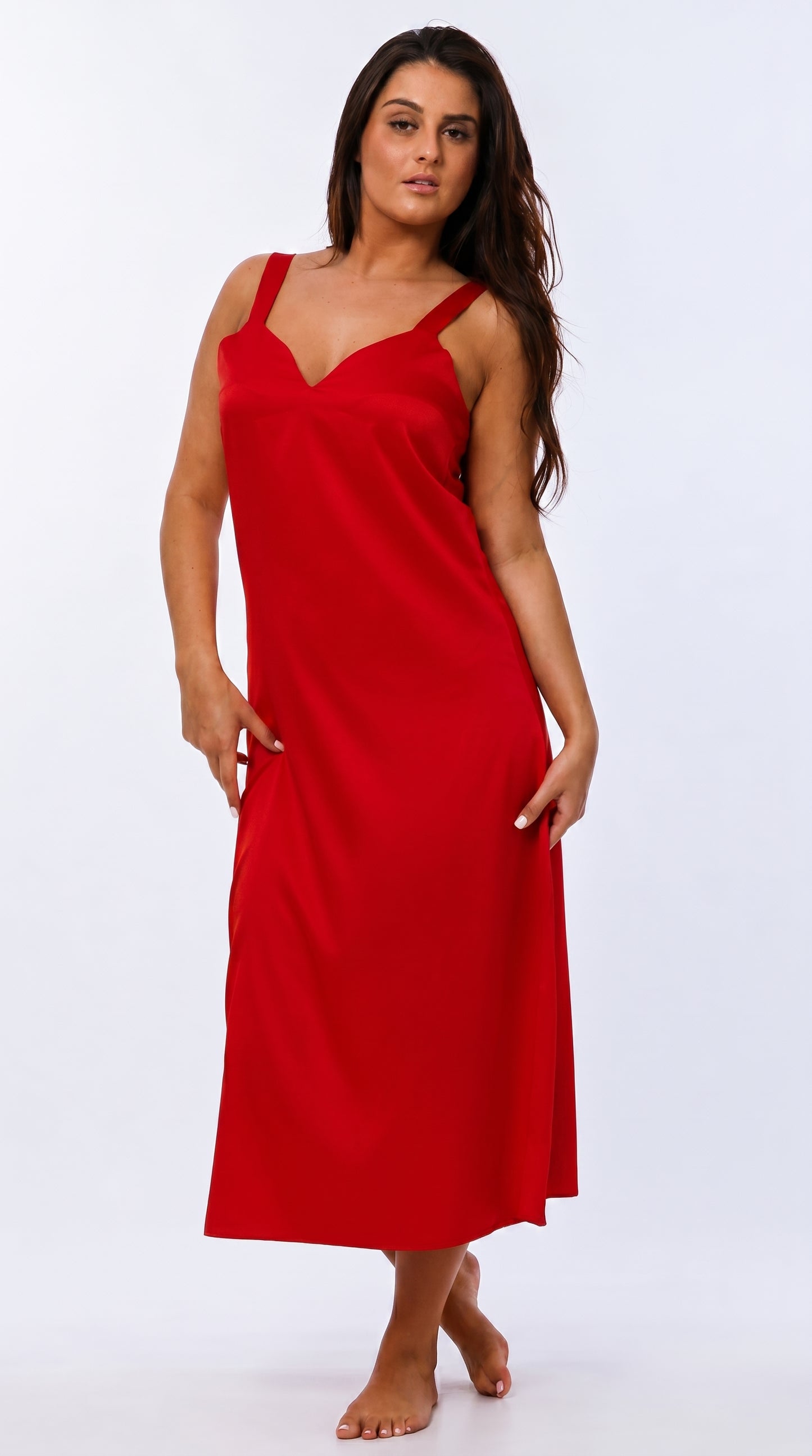 Up2date Fashion Silky Nightgown for Women Long Satin Slip Dress Nightdress Silky Vneck Wide Strap Chemise Soft Nightwear