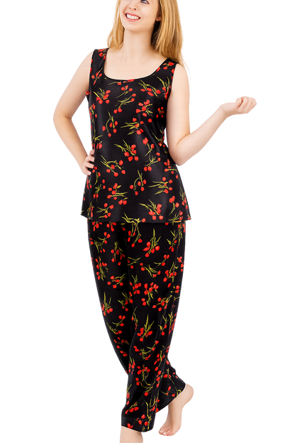 Women Silk Satin Pajamas Sleeveless 2 Piece PJ Set Cami Top Summer Loungewear Sleepwear