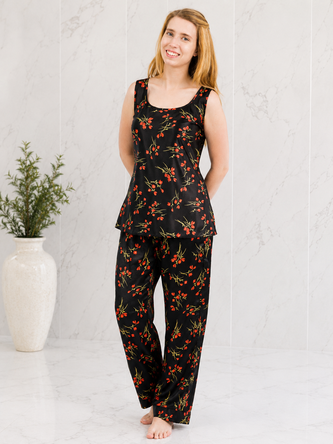 Women Silk Satin Pajamas Sleeveless 2 Piece PJ Set Cami Top Summer Loungewear Sleepwear