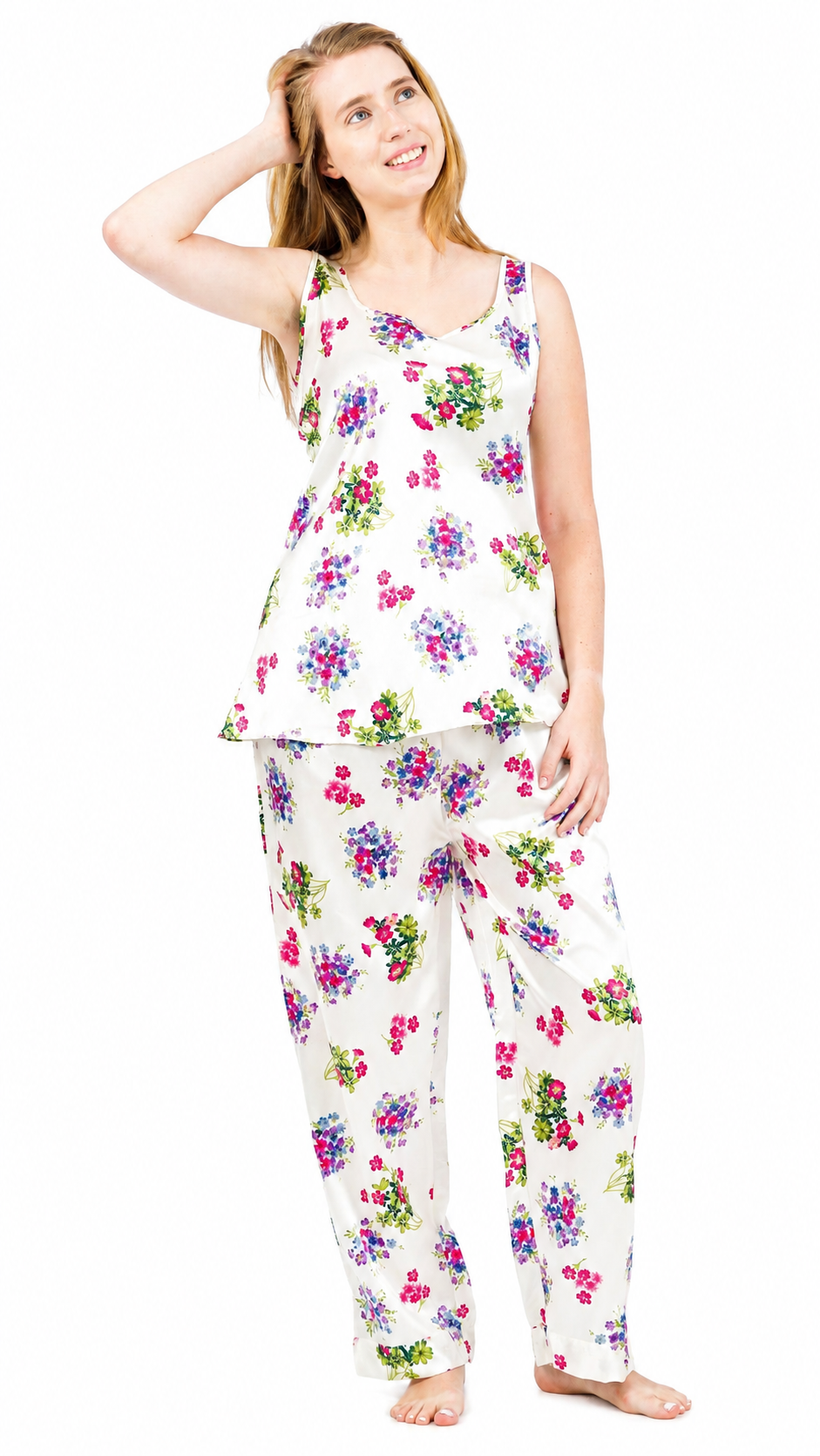 Women Silk Satin Pajamas Sleeveless 2 Piece PJ Set Cami Top Summer Loungewear Sleepwear