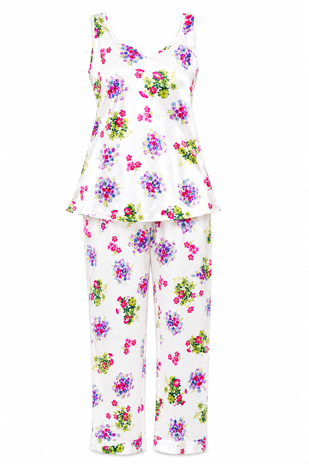 Women Silk Satin Pajamas Sleeveless 2 Piece PJ Set Cami Top Summer Loungewear Sleepwear
