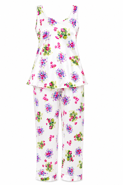 Women Silk Satin Pajamas Sleeveless 2 Piece PJ Set Cami Top Summer Loungewear Sleepwear