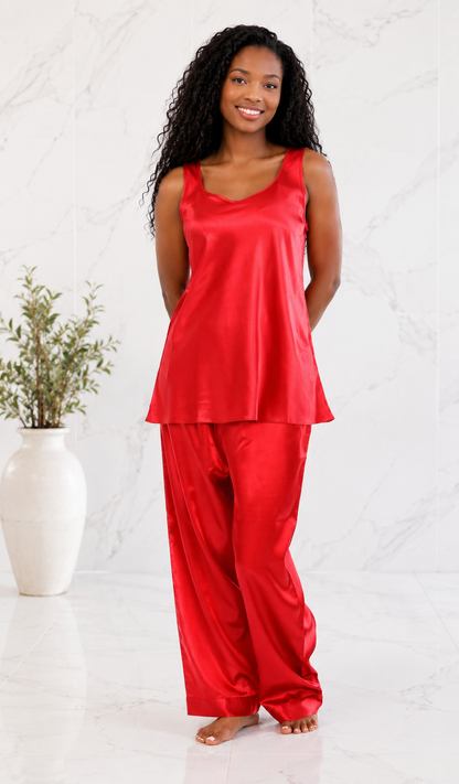 Women Silk Satin Pajamas Sleeveless 2 Piece PJ Set Cami Top Summer Loungewear Sleepwear