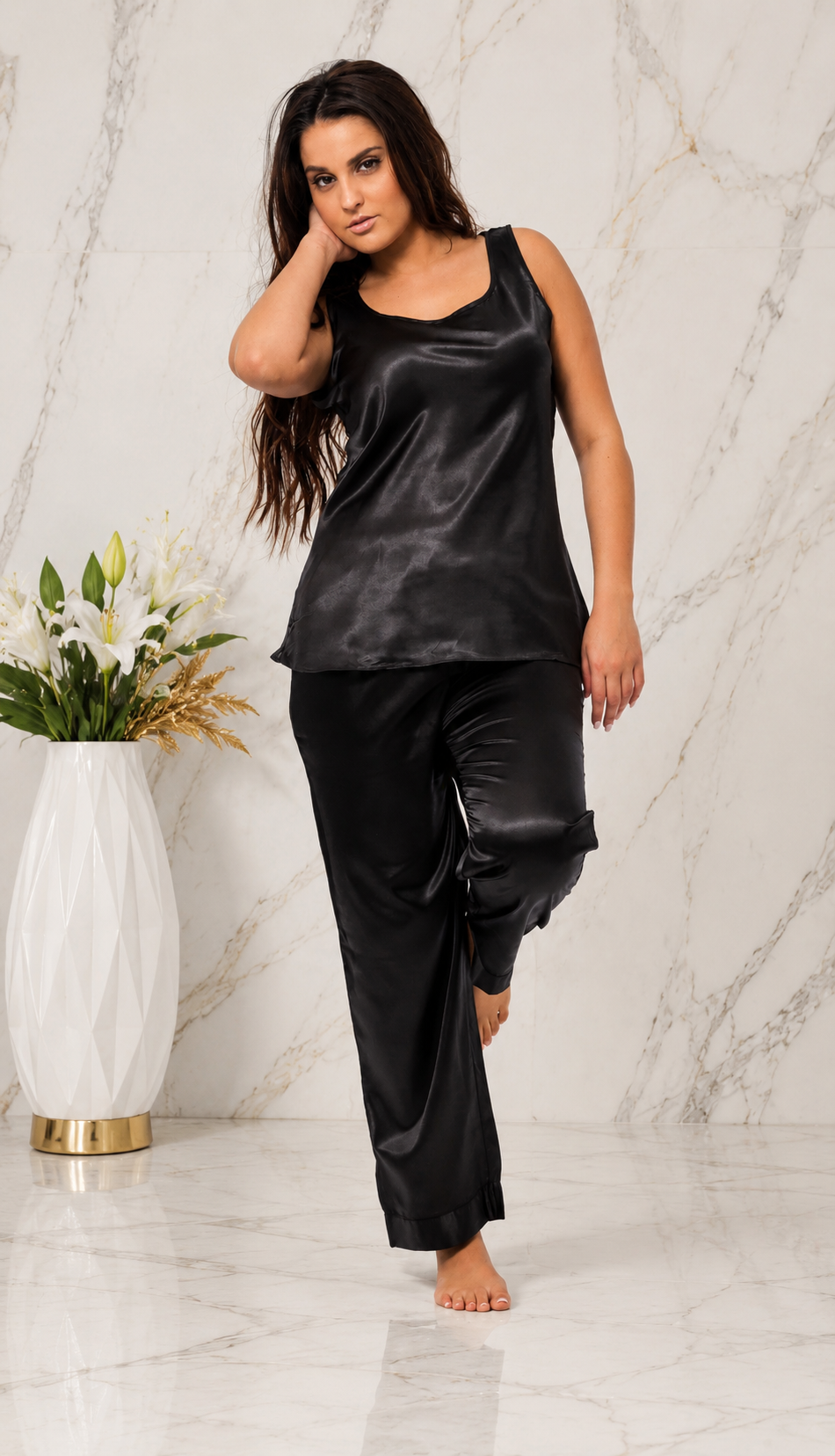 Women Silk Satin Pajamas Sleeveless 2 Piece PJ Set Cami Top Summer Loungewear Sleepwear