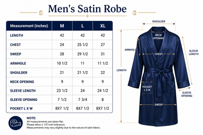 Men’s Satin Robe with 2 Front Pockets, Lightweight Silky Lounge Bathrobe Sleepwear, Style-Gwn51