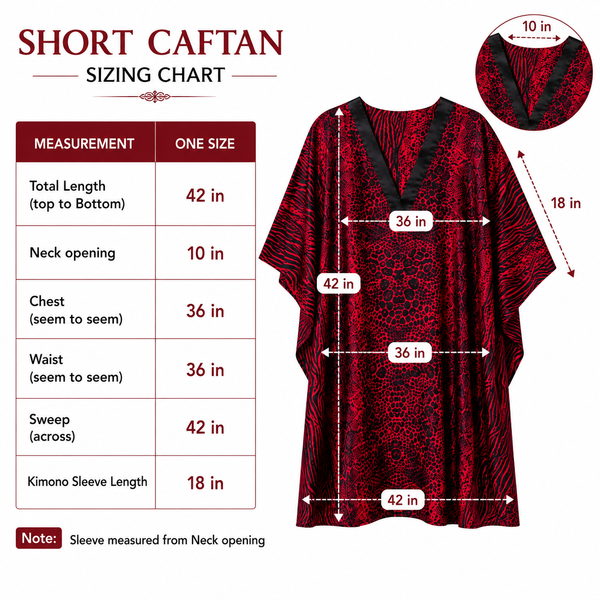 Women's Short Satin Caftan / Kaftan / Muumuu, Tropical Cocktail Animal Print