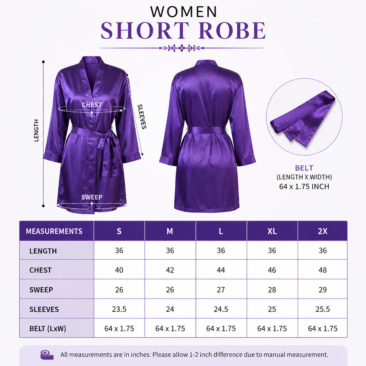 Up2date Fashion Silky Robes for Women Short Lightweight Nightgown Satin Full Sleeves Classic Bathrobe Wedding Bridesmaid
