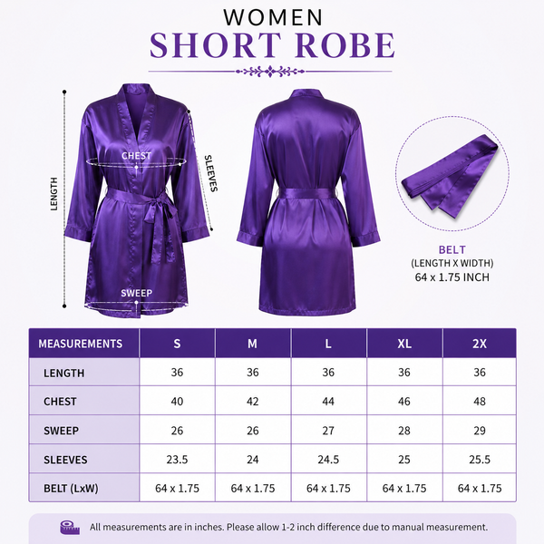 Up2date Fashion Silky Robes for Women Short Lightweight Nightgown Satin Full Sleeves Classic Bathrobe Wedding Bridesmaid