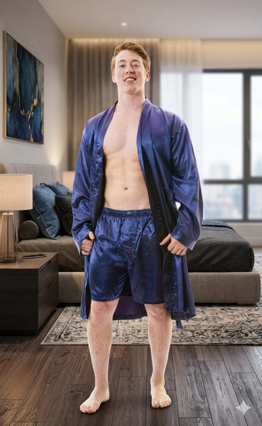Men's Robe and Shorts / Boxers Set, Satin