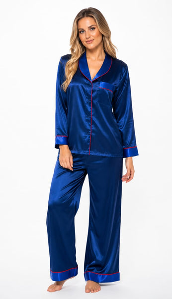 Up2date Fashion Women's Pajama Set / Pajamas / Pyjamas / PJs, Satin, Shawl Collar with Piping