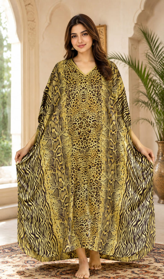 Women's Long Satin Caftan / Kaftan / Muumuu, Cheetah Animal Print