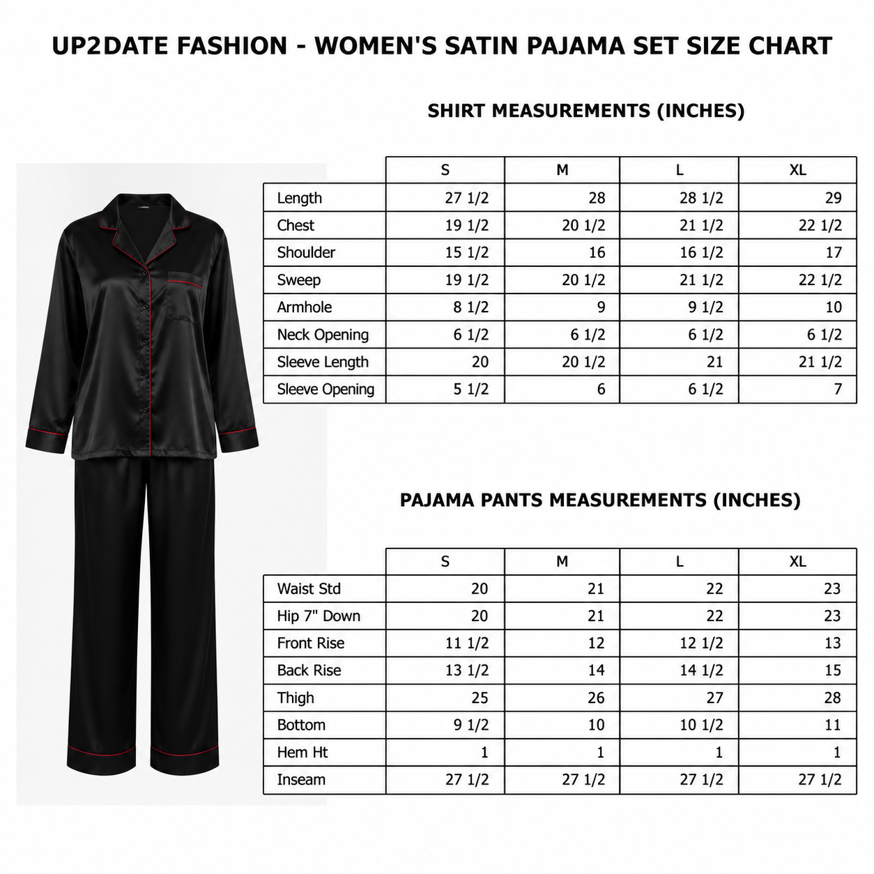 Up2date Fashion Women's Pajama Set / Pajamas / Pyjamas / PJs, Satin, Shawl Collar with Piping