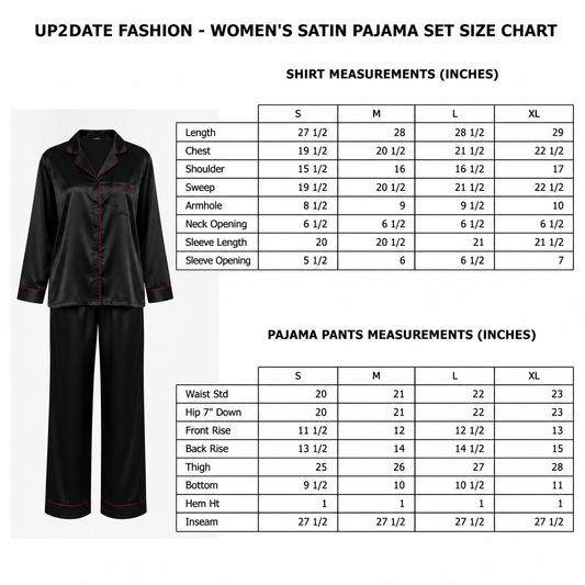 Up2date Fashion Women's Pajama Set / Pajamas / Pyjamas / PJs, Satin, Shawl Collar with Piping