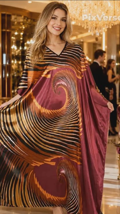 Women's Long Satin Caftan / Kaftan / Muumuu, Galaxy Stardust Print