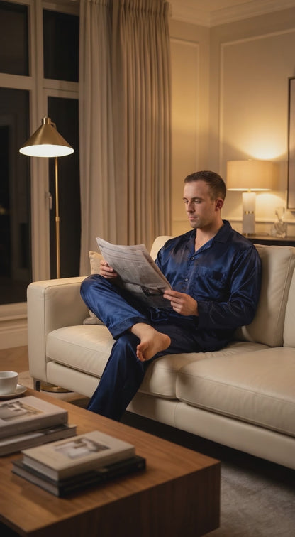Pajamas Set Mens Silky Satin Pajamas Long Sleeve Loungewear 2-Piece Sleepwear Button-Down PJ with Long Pants