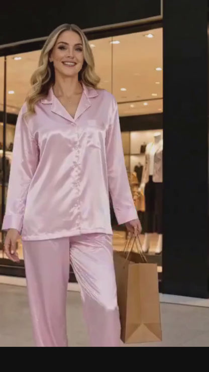 Up2date Fashion Womens Silk Satin Pajamas Set Long Sleeve with Pants Button Down Sleepwear 2 Piece Lounge Set Pj Set