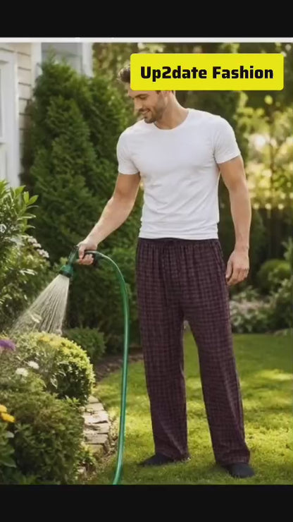 Men's Cotton Poplin Straight-Fit Pajama Pants with Pockets, Elastic Waist, Drawstring