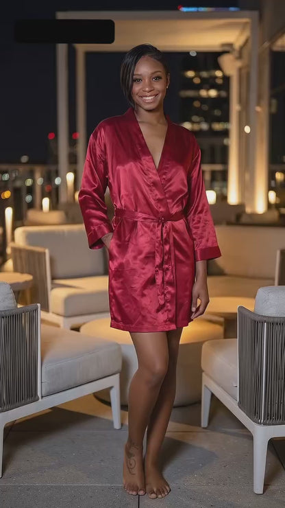 Up2date Fashion Silky Robes for Women Short Lightweight Nightgown Satin Full Sleeves Classic Bathrobe Wedding Bridesmaid