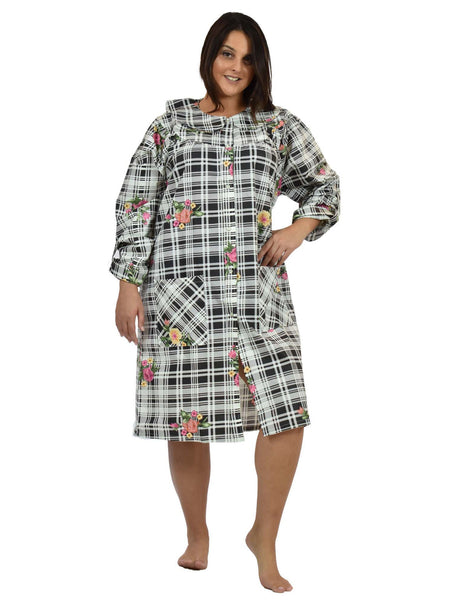 Women's House Dress in a Black-and-White Print