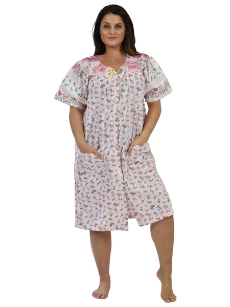 Women's House Dress in a Pink Floral Print