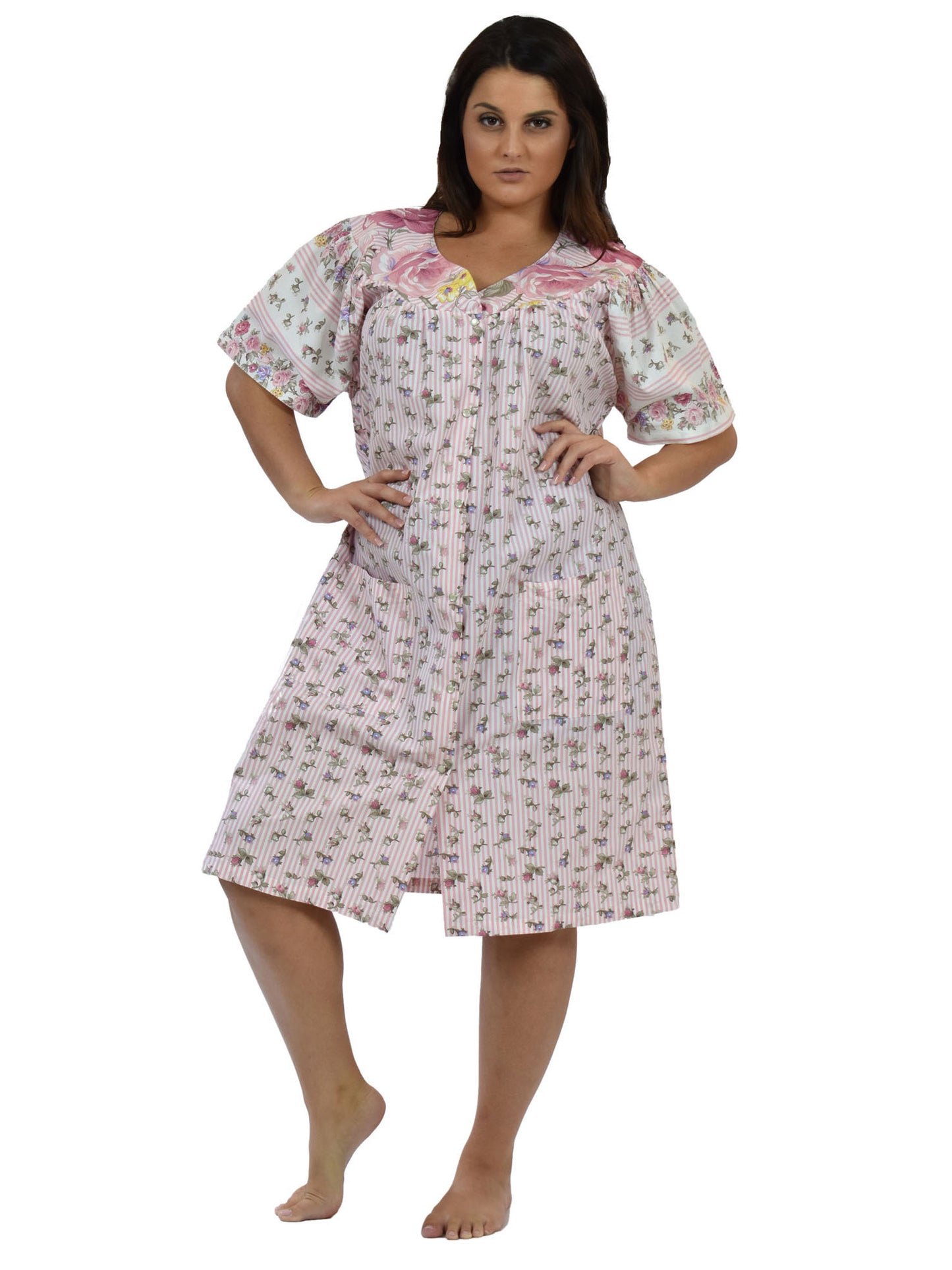 Women's House Dress in a Pink Floral Print