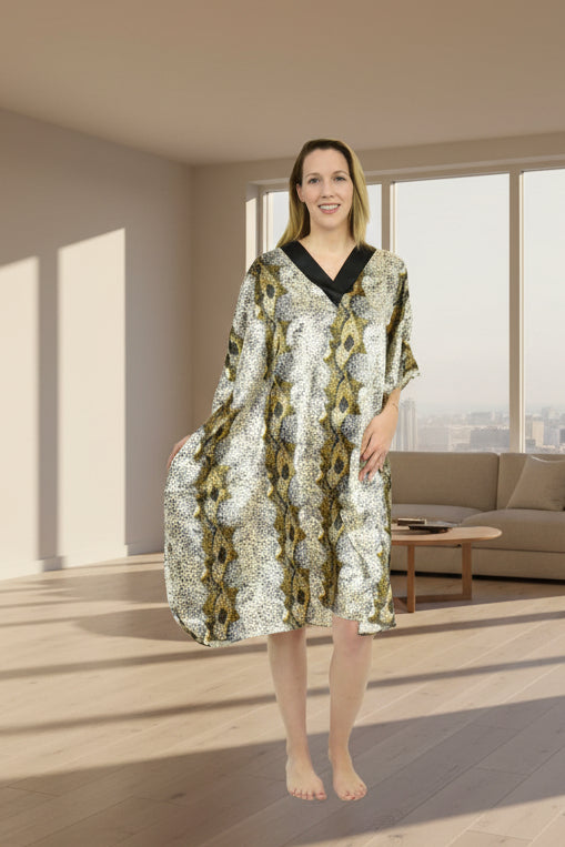 Women's Short Satin Caftan / Kaftan / Muumuu, Snakeskin Print