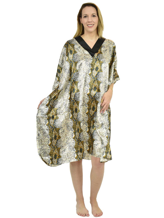 Women's Short Satin Caftan / Kaftan / Muumuu, Snakeskin Print